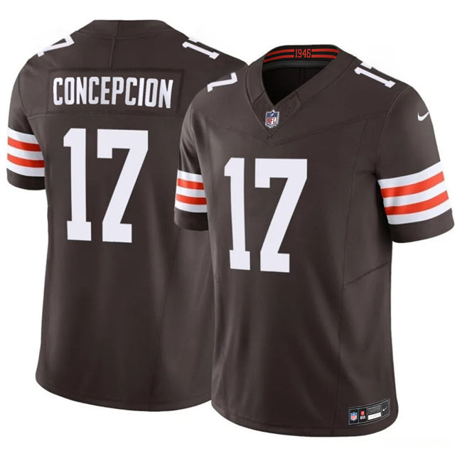 Mens Cleveland Browns #17 KC Concepcion Brown 2026 Draft FUSE Vapor Limited Stitched Football Jersey