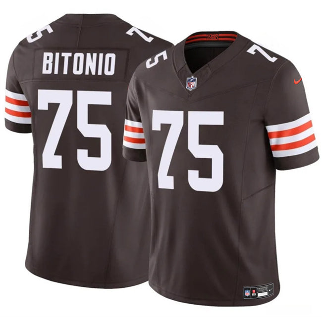 Mens Cleveland Browns #75 Joel Bitonio Brown FUSE Vapor Limited Stitched Football Jersey