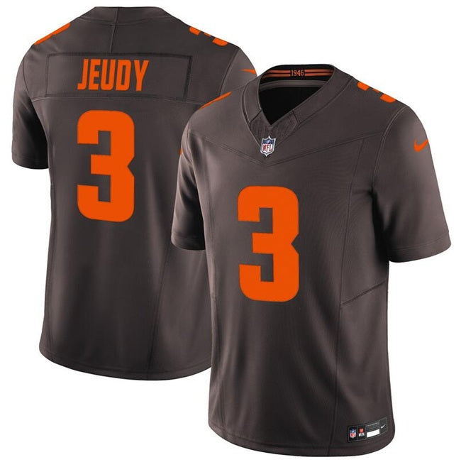 Mens Cleveland Browns #3 Jerry Jeudy Brown 2025 FUSE Alpha Dawg Edition Vapor Limited Stitched Football Jersey