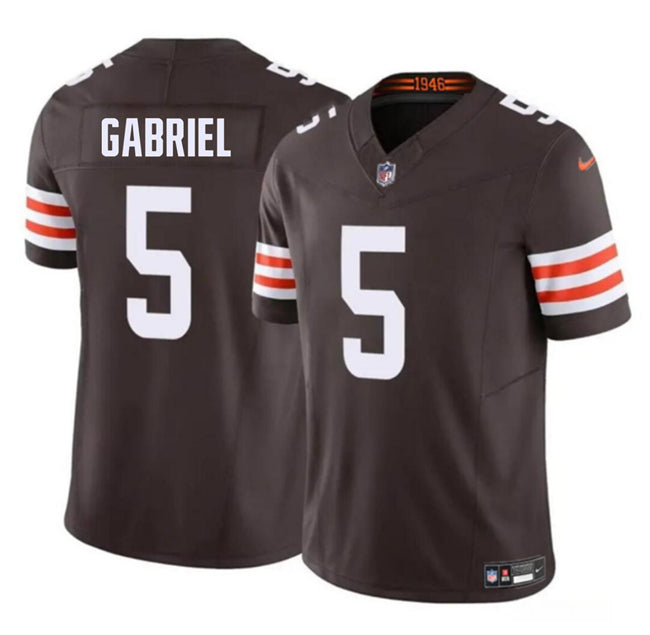 Mens Cleveland Browns #5 Dillon Gabriel 2025 Draft FUSE Vapor Limited Stitched Football Jersey