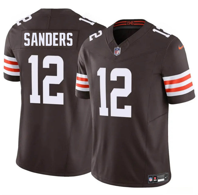 Mens Cleveland Browns #12 Shedeur Sanders Brown 2025 Draft FUSE Vapor Limited Stitched Football Jersey