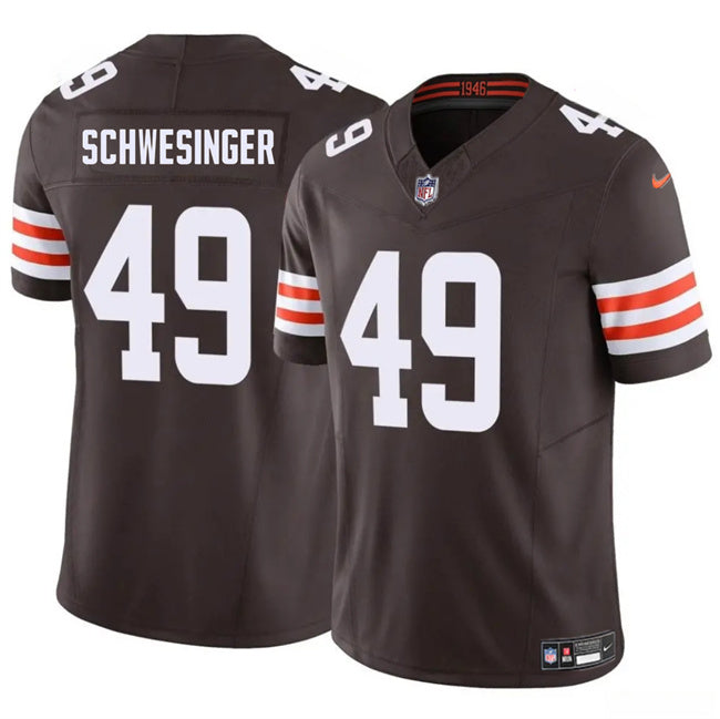 Mens Cleveland Browns #49 Carson Schwesinger Brown 2025 Draft FUSE Vapor Limited Stitched Football Jersey