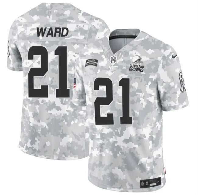 Mens Cleveland Browns #21 Denzel Ward 2024 FUSE Arctic Camo Salute to Service Limited Stitched Football Jersey