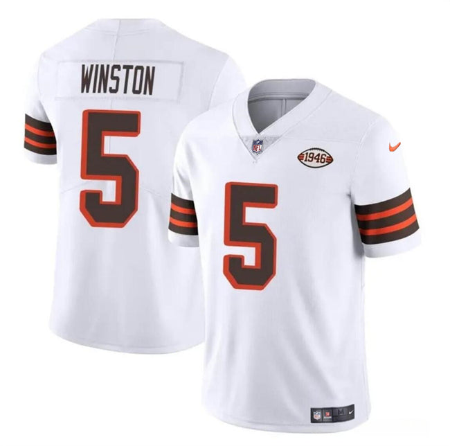 Mens Cleveland Browns #5 Jameis Winston White 1946 Collection Vapor Limited Stitched Football Jersey