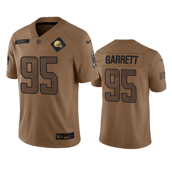 Mens Cleveland Browns #95 Myles Garrett 2023 Brown Salute To Service Limited Stitched Jersey