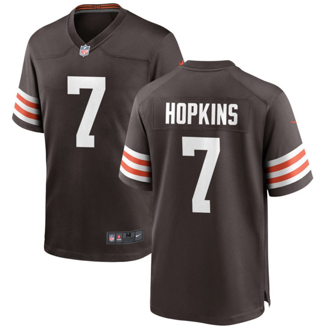 Mens Cleveland Browns #7 Dustin Hopkins Brown Stitched Game Football Jersey