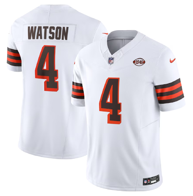 Mens Cleveland Browns #4 Deshaun Watson White 2023 FUSE 1946 Collection Vapor Untouchable Limited Stitched Jersey