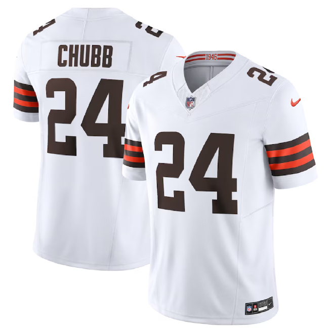 Mens Cleveland Browns #24 Nick Chubb White 2023 FUSE Vapor Untouchable Limited Stitched Jersey