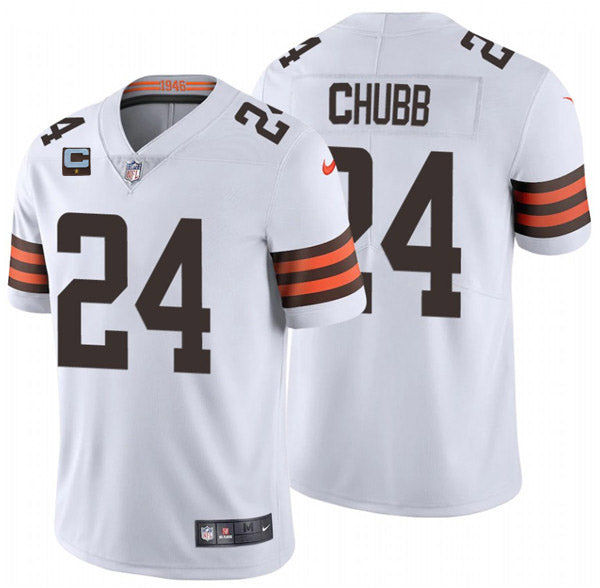 Mens Cleveland Browns #24 Nick Chubb 2022 White With 1-star C Patch Vapor Untouchable Limited Stitched Jersey