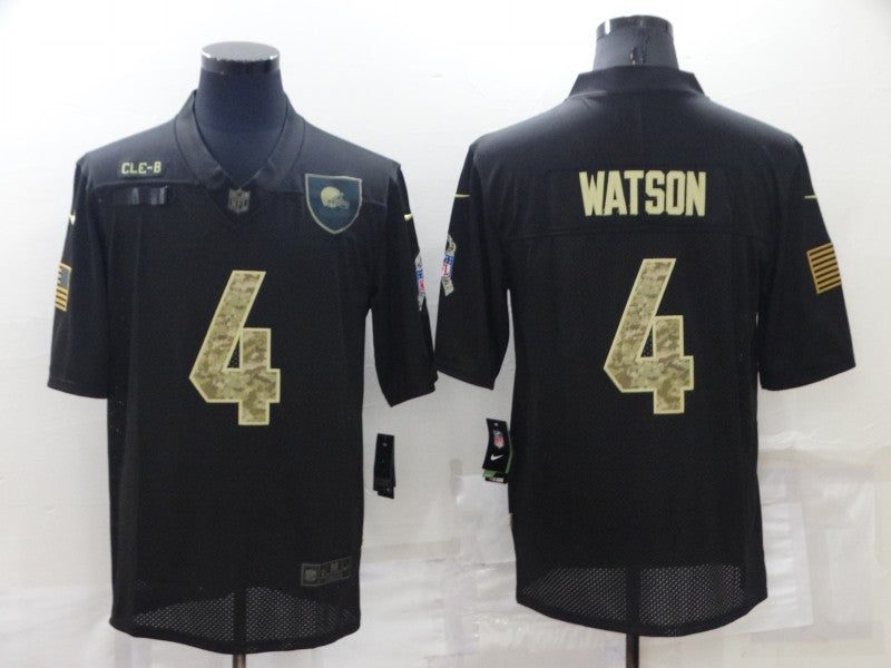 Mens Cleveland Browns #4 Deshaun Watson Black Camo Salute To Service Limited Stitched Jersey