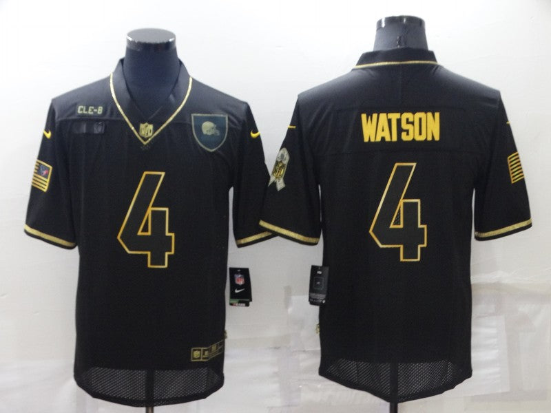 Mens Cleveland Browns #4 Deshaun Watson Black/Gold Salute To Service Limited Stitched Jersey