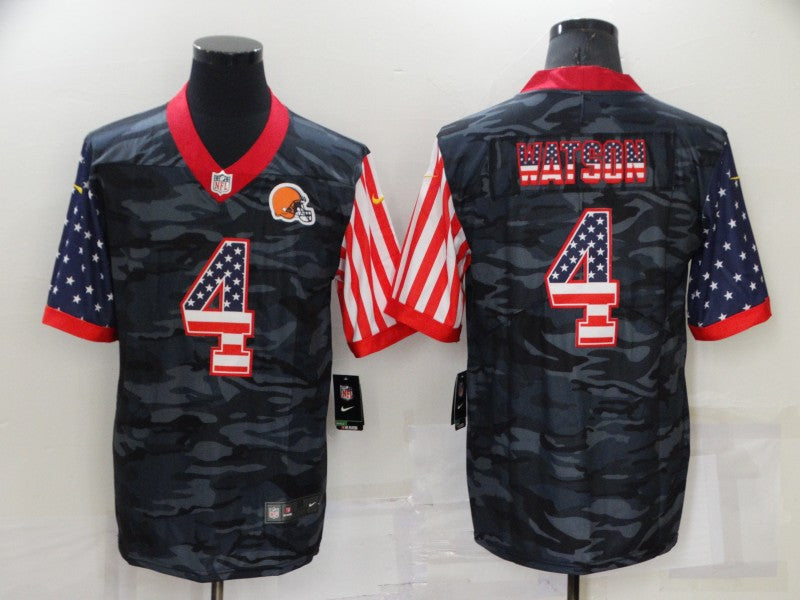 Mens Cleveland Browns #4 Deshaun Watson Camo USA Flag Limited Stitched Jersey