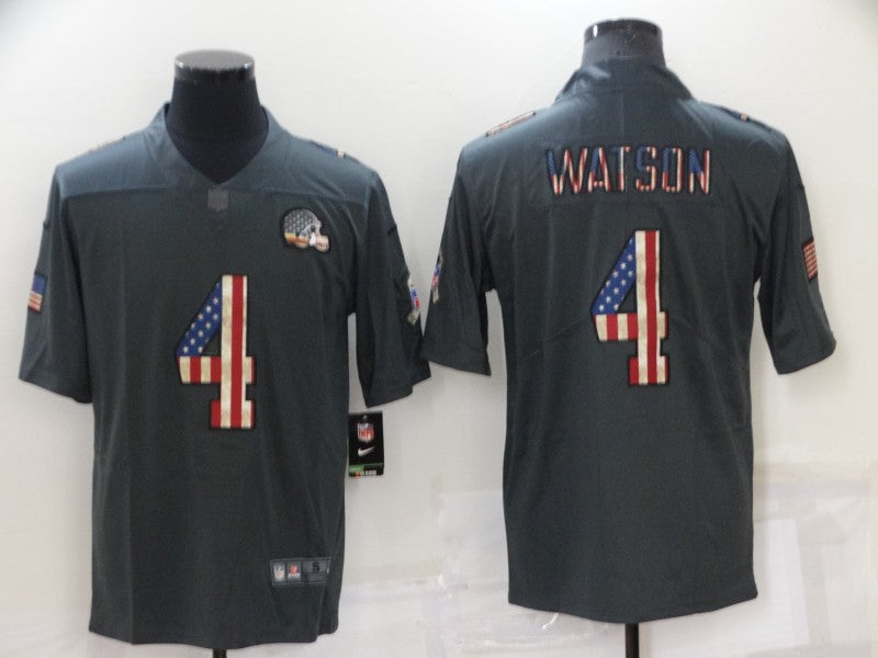 Mens Cleveland Browns #4 Deshaun Watson Grey Salute To Service USA Flag Fashion Limited Stitched Jersey