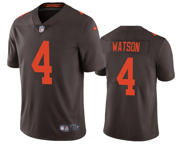 Mens Cleveland Browns #4 Deshaun Watson Brown Color Rush Vapor Untouchable Limited Stitched Jersey