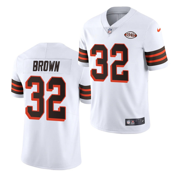 Mens Cleveland Browns #32 Jim Brown White 1946 Collection Vapor Stitched Football Jersey