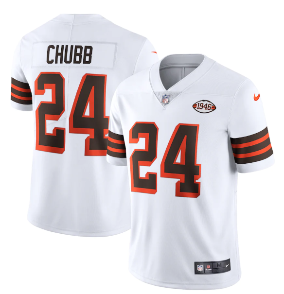 Mens Cleveland Browns #24 Nick Chubb White 1946 Collection Vapor Stitched Football Jersey