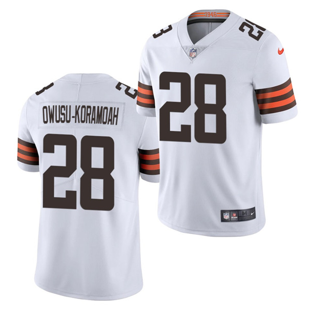 Mens Cleveland Browns #28 Jeremiah Owusu-Koramoah 2021 Draft White Vapor Untouchable Limited Stitched NFL Jersey