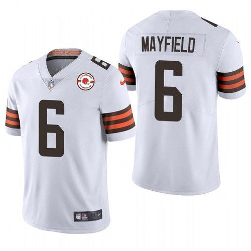 Mens Cleveland Browns #6 Baker Mayfield 2021 White 75th Anniversary Vapor Untouchable Limited Stitched NFL Jersey