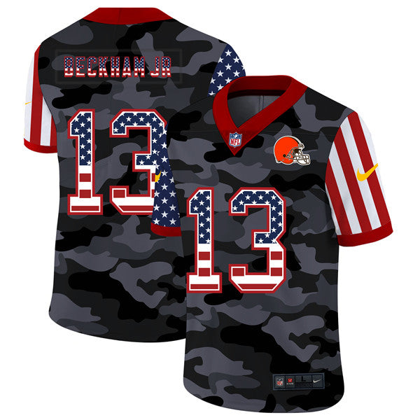 Mens Cleveland Browns #13 Odell Beckham Jr 2020 Camo USA Flag Limited Stitched Jersey