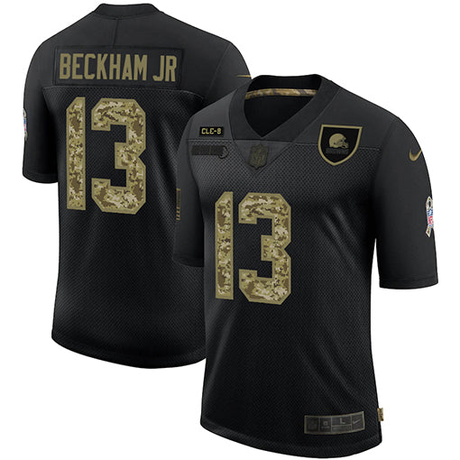 Mens Cleveland Browns #13 Odell Beckham Jr 2020 Black Camo Salute To Service Limited Stitched Jersey