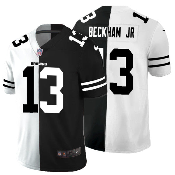 Mens Cleveland Browns #13 Odell Beckham Jr Black White Split Limited Stitched Jersey