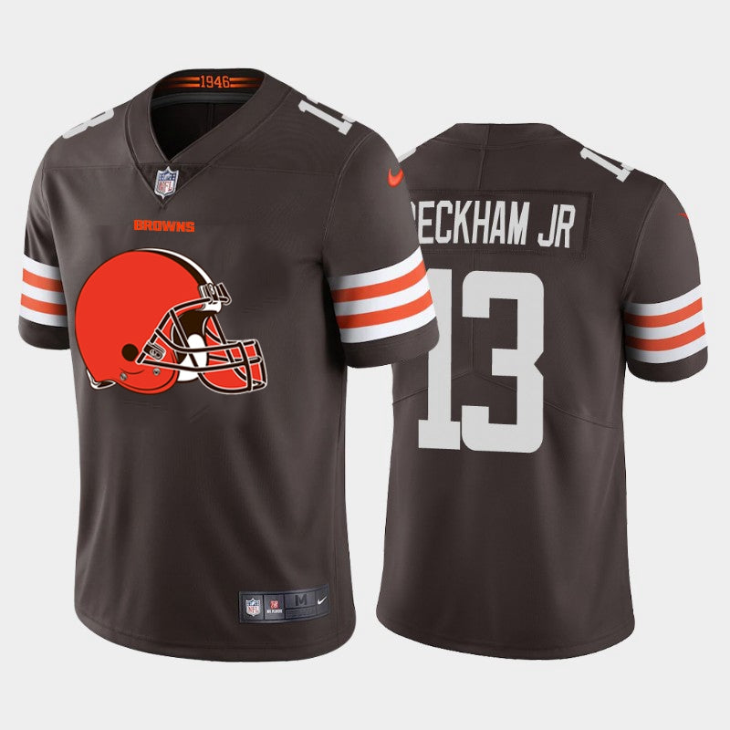 Mens Cleveland Browns #13 Odell Beckham Jr Brown 2020 Team Big Logo Limited Stitched Jersey