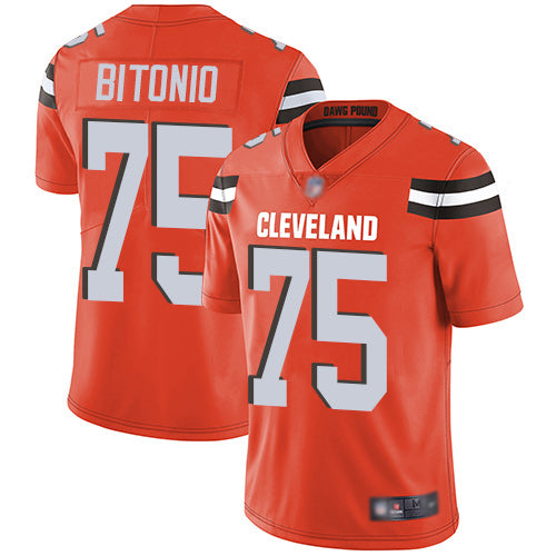 Mens Cleveland Browns #75 Joel Bitonio Orange Vapor Untouchable Limited Stitched NFL Jersey