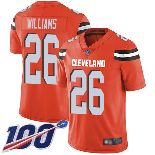 Mens Cleveland Browns #26 Greedy Williams 2019 Orange 100th Season Vapor Untouchable Limited Stitched NFL Jersey