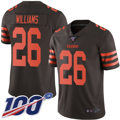 Mens Cleveland Browns #26 Greedy Williams 2019 Brown 100th Season Color Rush Limited Stitched NFL Jersey