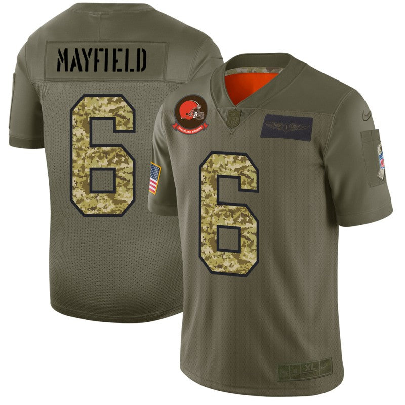 Mens Cleveland Browns #6 Baker Mayfield 2019 Olive/Camo Salute To Service Limited Stitched NFL Jersey
