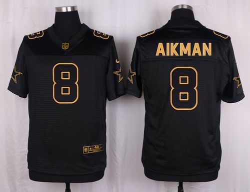 Nike Cowboys #8 Troy Aikman Black Mens Stitched NFL Elite Pro Line Gold Collection Jersey