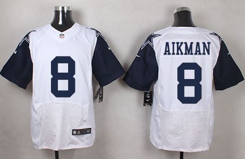 Nike Cowboys #8 Troy Aikman White Mens Stitched NFL Elite Rush Jersey