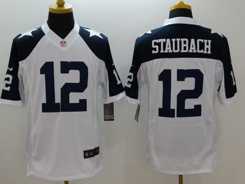 Nike Cowboys #12 Roger Staubach White Thanksgiving Throwback Mens Stitched NFL Limited Jersey