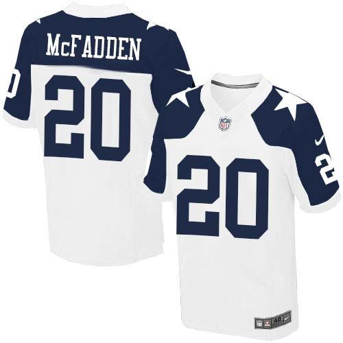 Nike Cowboys #20 Darren McFadden White Thanksgiving Throwback Mens Stitched NFL Elite Jersey