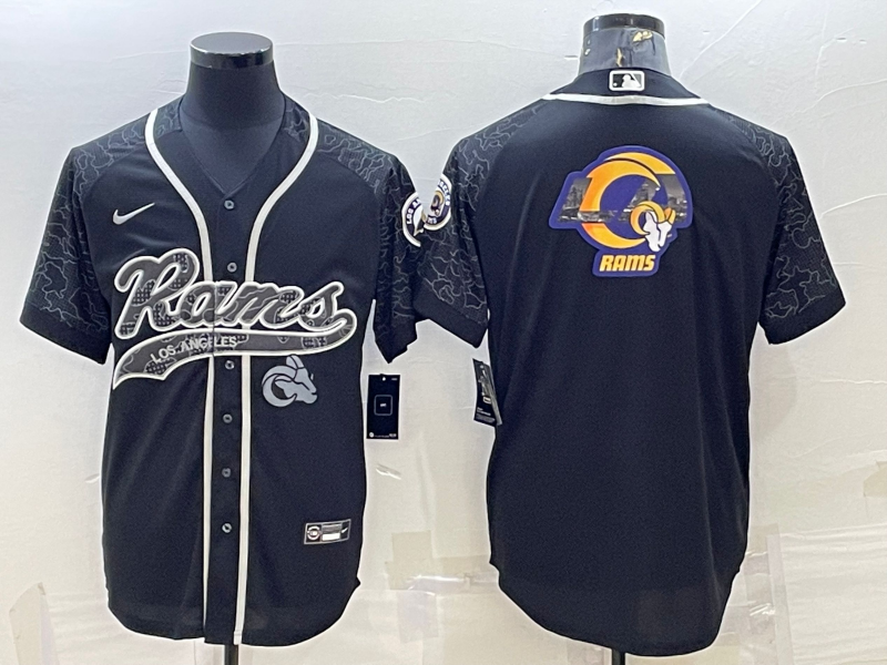 Mens Los Angeles Rams Black Reflective Team Big Logo With Patch Cool Base Stitched Baseball Jersey