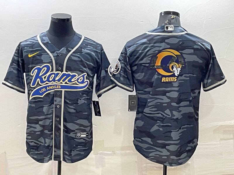 Mens Los Angeles Rams Grey Camo Team Big Logo With Patch Cool Base Stitched Baseball Jersey
