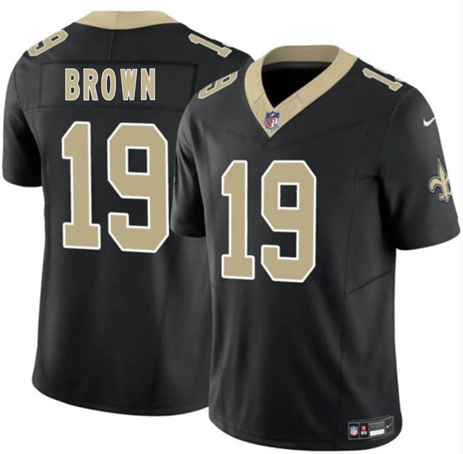 Mens New Orleans Saints #19 Barion Brown Black 2026 Draft FUSE Vapor Limited Stitched Football Jersey