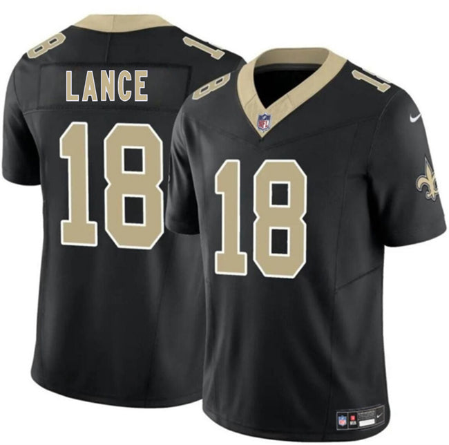 Mens New Orleans Saints #18 Bryce Lance Black 2026 FUSE Vapor Limited Stitched Football Jersey