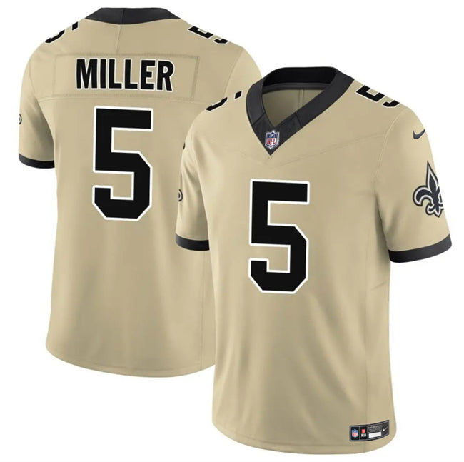 Mens New Orleans Saints #5 Kendre Miller Gold 2025 FUSE Alternate Vapor Limited Stitched Football Jersey