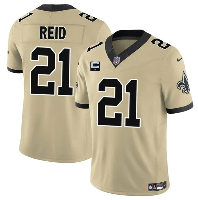 Mens New Orleans Saints #21 Justin Reid Gold 2025 FUSE With 1-Star C Patch Alternate Vapor Limited Stitched Football Jersey