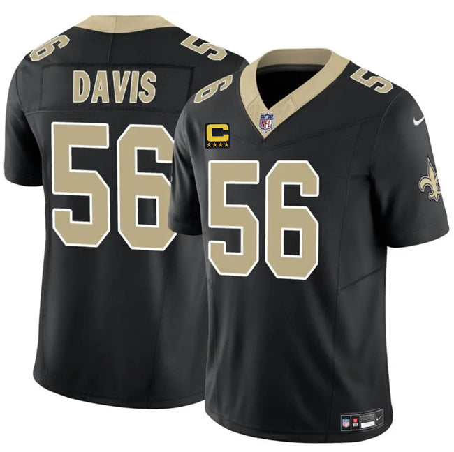 Mens New Orleans Saints #56 DeMario Davis Black 2025 FUSE With 4-Star C Patch Vapor Limited Stitched Football Jersey