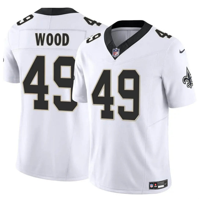 Mens New Orleans Saints #49 Zach Wood White 2025 FUSE Vapor Limited Stitched Football Jersey