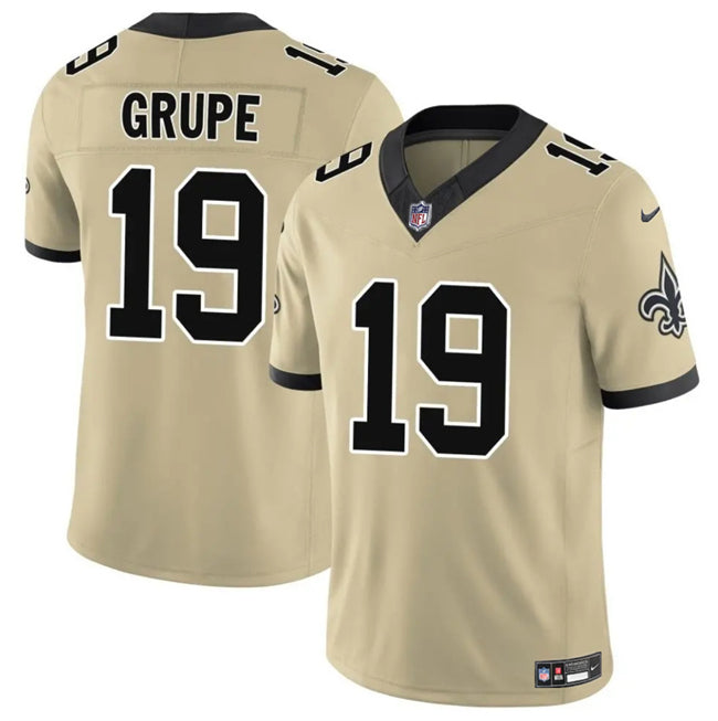 Mens New Orleans Saints #19 Blake Grupe Gold 2025 FUSE Alternate Vapor Limited Stitched Football Jersey