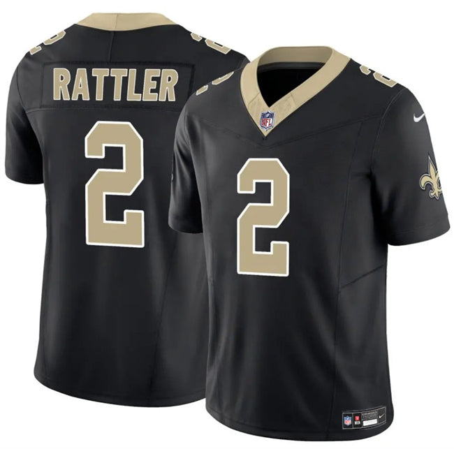 Mens New Orleans Saints #2 Spencer Rattler Black 2025 FUSE Vapor Limited Stitched Football Jersey