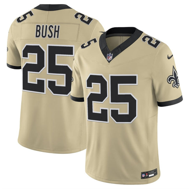 Mens New Orleans Saints #25 Reggie Bush Gold 2025 FUSE Alternate Vapor Limited Stitched Football Jersey