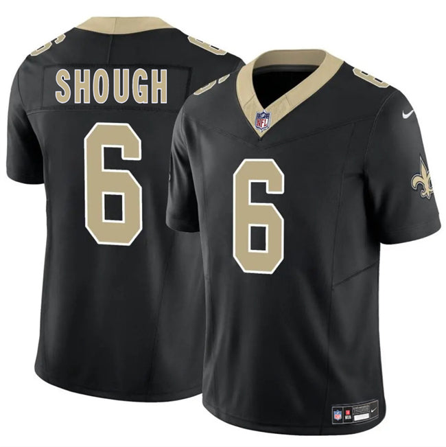 Mens New Orleans Saints #6 Tyler Shough Black 2025 Draft FUSE Vapor Limited Stitched Football Jersey