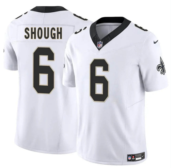 Mens New Orleans Saints #6 Tyler Shough White 2025 Draft FUSE Vapor Limited Stitched Football Jersey
