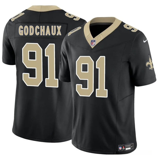 Mens New Orleans Saints #91 Davon Godchaux Black FUSE Vapor Limited Stitched Football Jersey
