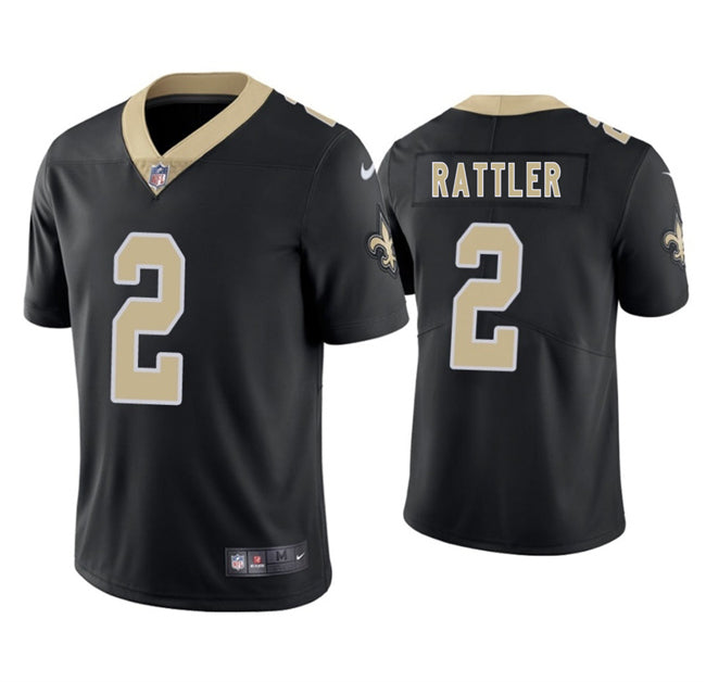 Mens New Orleans Saints #2 Spencer Rattler Black 2025 Vapor Limited Stitched Football Jersey