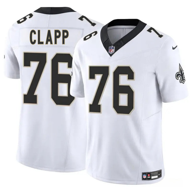 Mens New Orleans Saints #76 Will Clapp White 2025 FUSE Vapor Limited Stitched Football Jersey